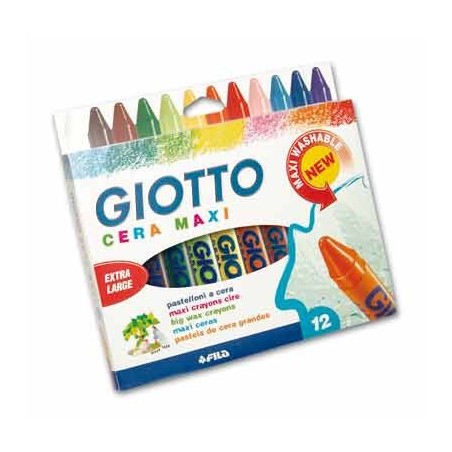 ETUI 12 CRAYONS CIRE GIOTTO MAXI  Diamètre 11MM ASSORTIS