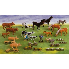 ANIMAUX DE LA FERME Lot de 28 figurines assorties (5-10cm)