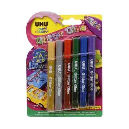 GLITTER GLUE 6 TUBES 10ML COLORIS CLASSIQUES