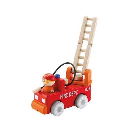 CAMION POMPIER + 1 POMPIER EN BOIS 13cm