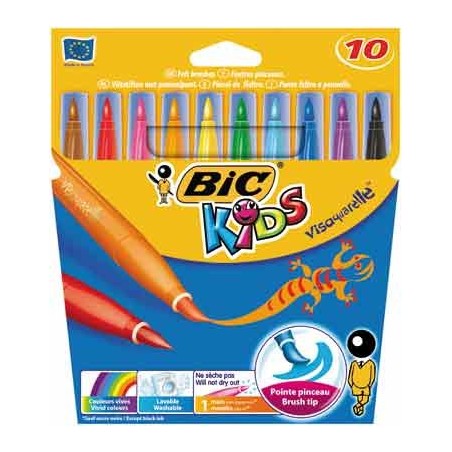 VISAQUARELLE 10 FEUTRES PINCEAUX COLORIS ASSORTIS