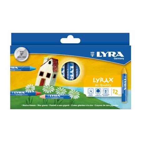 LYRAX 12 CRAIES A LA CIRE GEANTES COLORIS ASSORTIS