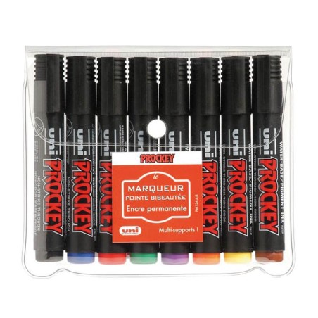 PROCKEY 8 MARQUEURS BISEAU COLORIS ASSORTIS