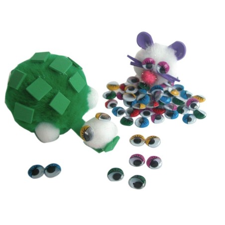 100 YEUX MOBILES AVEC CILS COULEURS ADHESIFS Ø10 ASSORTIS