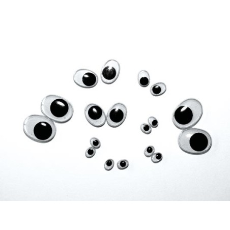 100 YEUX MOBILES OVALES NOIRS ADHESIFS TAILLES ASSORTIES