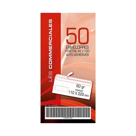 50 ENVELOPPES À FENÊTRE 110X220MM